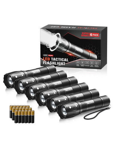 Linternas LED Tácticas RECHOO 6 Paquete con Baterías AAA