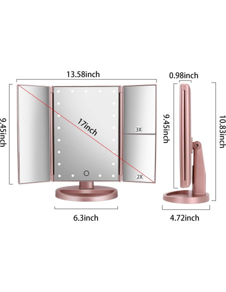 Espejo de tocador iluminado Deweisn 27.5x16 cm 3X/2X/1X Espejo de tocador iluminado Deweisn 27.5x16 cm 3X/2X/1X