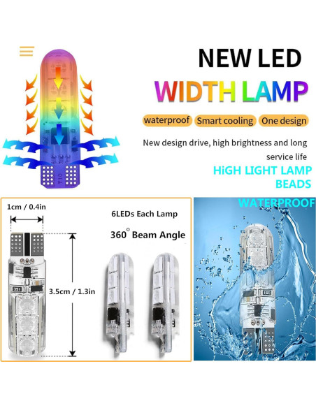 2 Pcs Bombilla LED T10 RGB FZSSHYG Control Remoto 16 Colores 2 Pcs Bombilla LED T10 RGB FZSSHYG Control Remoto 16 Colores