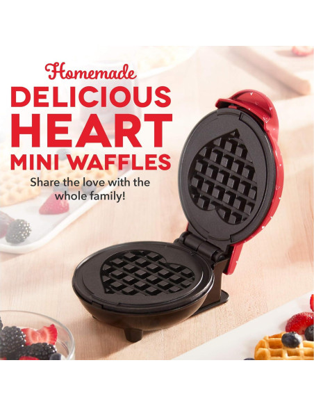 Mini Máquina de Waffles DASH Corazón Rojo 10 cm Antiadherente Mini Máquina de Waffles DASH Corazón Rojo 10 cm Antiadherente