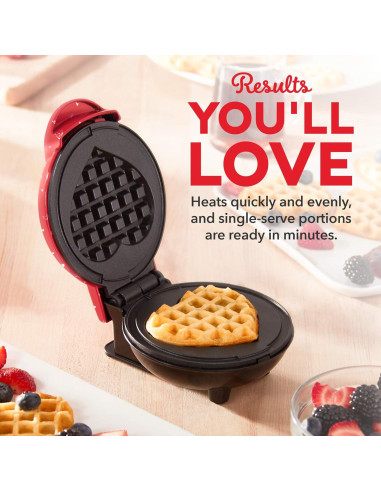 Mini Máquina de Waffles DASH Corazón Rojo 10 cm Antiadherente