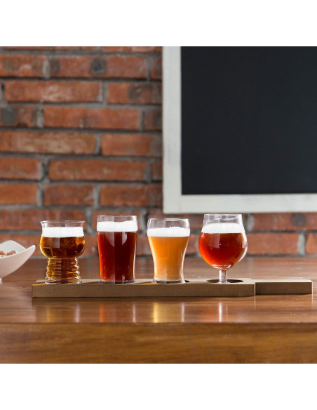 Set de 2 Caddies de Madera MyGift para Cerveza con 4 Vasos Set de 2 Caddies de Madera MyGift para Cerveza con 4 Vasos