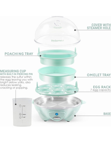 Cocinador de Huevos Elite Gourmet EGC700M, 7 Huevos Verde
