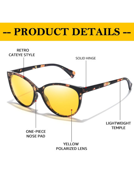 Gafas de visión nocturna FIMILU Cat-eye amarillas polarizadas Gafas de visión nocturna FIMILU Cat-eye amarillas polarizadas