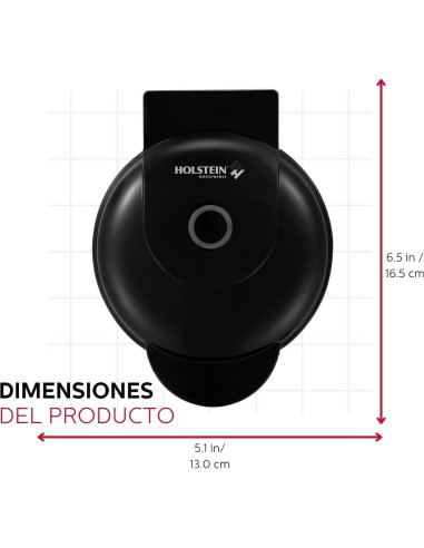 Mini Waffle Maker Holstein 10 cm Antiadherente Negro
