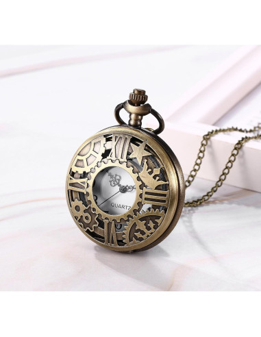 Reloj de bolsillo JewelryWe steampunk bronce con cadena