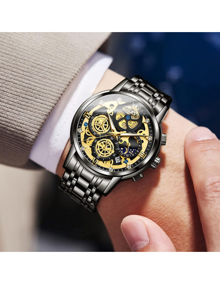 Reloj Esqueleto OLEVS Hombre Cronógrafo Acero Inoxidable Reloj Esqueleto OLEVS Hombre Cronógrafo Acero Inoxidable