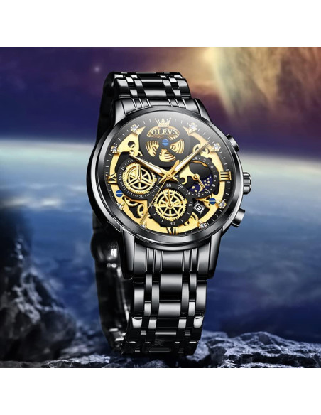Reloj Esqueleto OLEVS Hombre Cronógrafo Acero Inoxidable Reloj Esqueleto OLEVS Hombre Cronógrafo Acero Inoxidable