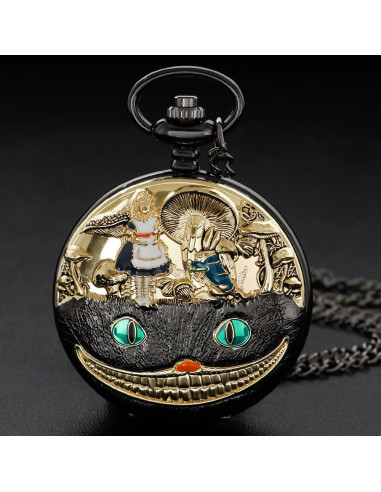 Reloj de bolsillo Tiong negro dorado con cadena y regalo