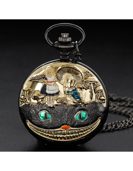Reloj de bolsillo Tiong negro dorado con cadena y regalo Reloj de bolsillo Tiong negro dorado con cadena y regalo