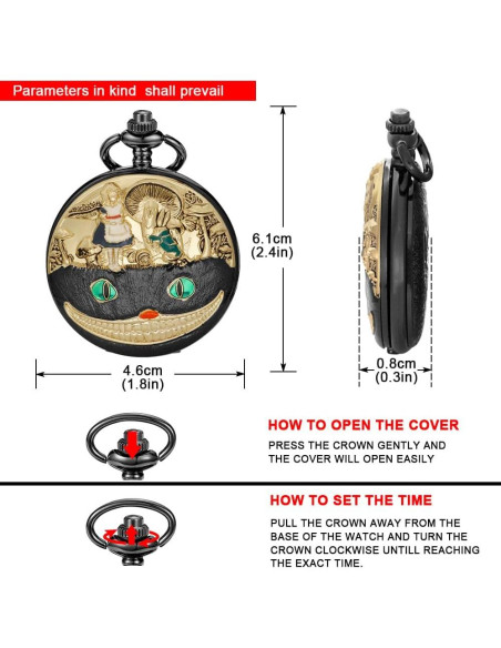 Reloj de bolsillo Tiong negro dorado con cadena y regalo Reloj de bolsillo Tiong negro dorado con cadena y regalo