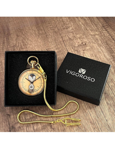 Reloj de bolsillo mecánico VIGOROSO dorado con subesferas