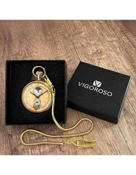 Reloj de bolsillo mecánico VIGOROSO dorado con subesferas Reloj de bolsillo mecánico VIGOROSO dorado con subesferas