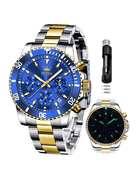 Reloj OLEVS para Hombres Cronógrafo Fase Lunar Acero Reloj OLEVS para Hombres Cronógrafo Fase Lunar Acero