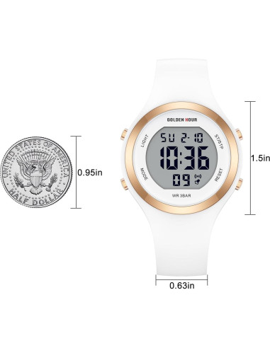 Reloj Digital Deportivo GOLDEN HOUR para Mujeres Blanco