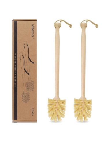 Paquete de 2 cepillos de botella DEBETOOL de madera y sisal