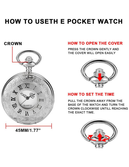 Reloj de bolsillo SwitchMe plateado con esfera árabe Reloj de bolsillo SwitchMe plateado con esfera árabe