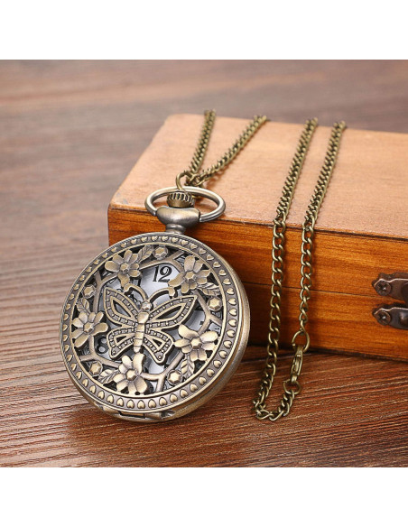 Reloj de bolsillo Avaner retro bronce con flores caladas Reloj de bolsillo Avaner retro bronce con flores caladas