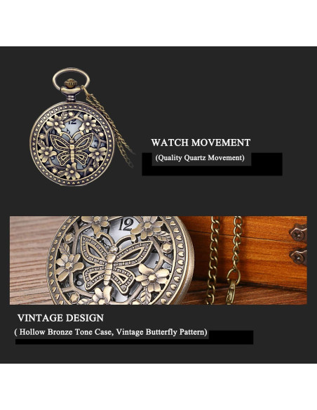 Reloj de bolsillo Avaner retro bronce con flores caladas Reloj de bolsillo Avaner retro bronce con flores caladas