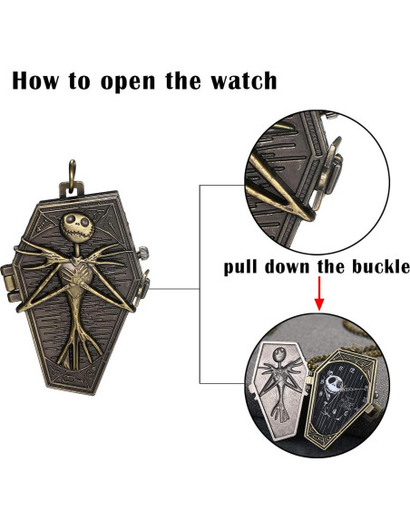 Reloj de bolsillo esqueleto JewelryWe 7.87x5.33cm para Halloween Reloj de bolsillo esqueleto JewelryWe 7.87x5.33cm para Halloween