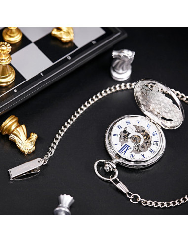 Reloj de bolsillo mecánico TREEWETO tren de vapor plata