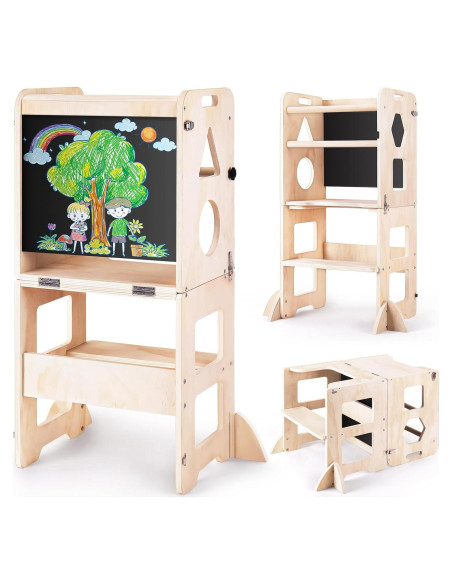 Escalera de Cocina Woodure 4 en 1 Plegable con Pizarra Escalera de Cocina Woodure 4 en 1 Plegable con Pizarra