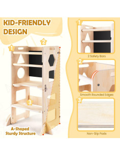 Escalera de Cocina Woodure 4 en 1 Plegable con Pizarra 2