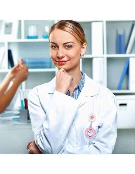 Reloj de solapa Hemobllo rosa para enfermeras retráctil Reloj de solapa Hemobllo rosa para enfermeras retráctil