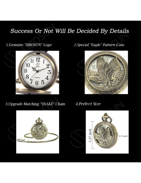 Reloj de bolsillo SIBOSUN águila bronce con cadena 10.8cm Reloj de bolsillo SIBOSUN águila bronce con cadena 10.8cm