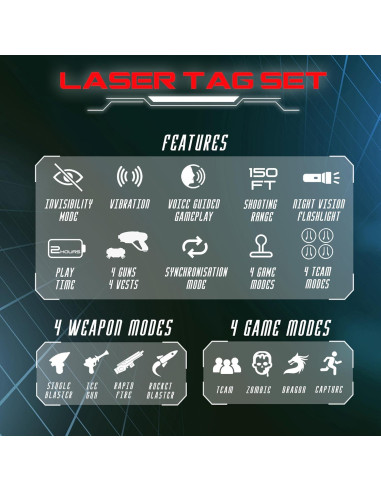 Juego de Laser Tag ArmoGear 4 Blasters y Chalecos 4 Modos