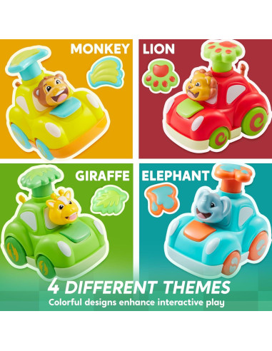 Coches de Juguete Animales Joyin - Elefante, Mono, Jirafa, León