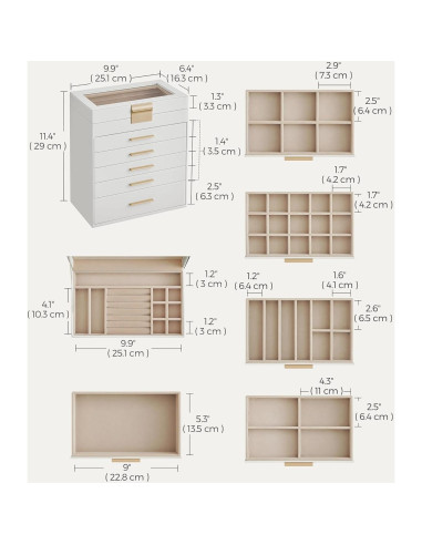 Organizador de Joyas SONGMICS 6 Capas Blanco y Dorado