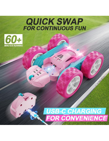 Coche RC QUNREDA Rosa Acrobacias 360 Control Remoto