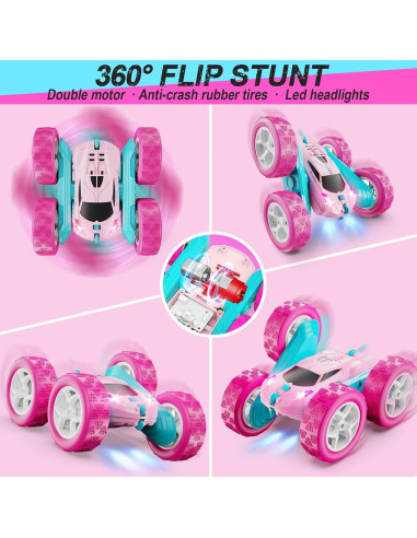 Coche RC QUNREDA Rosa Acrobacias 360 Control Remoto