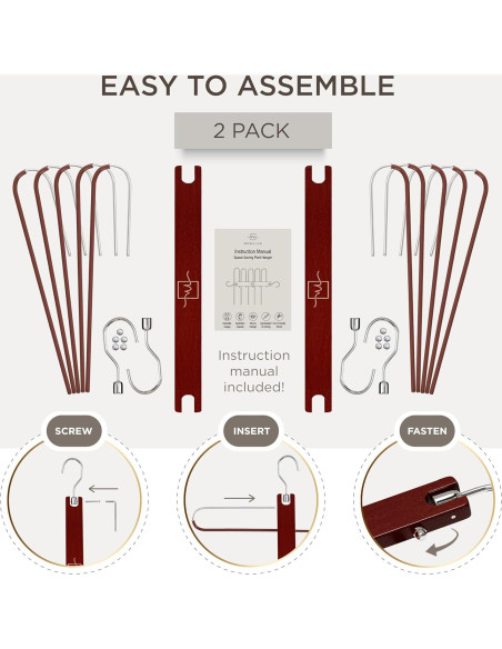 Perchas MORALVE de Madera para Pantalones - Paquete de 2 Perchas MORALVE de Madera para Pantalones - Paquete de 2