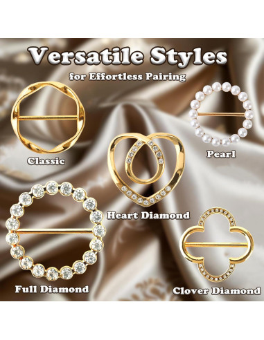 5 Anillos de Bufanda Dorados Olen para Mujeres - Clips Multiusos