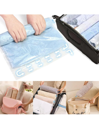 7 Bolsas de Compresión de Viaje CasaVibe Reutilizables Azul