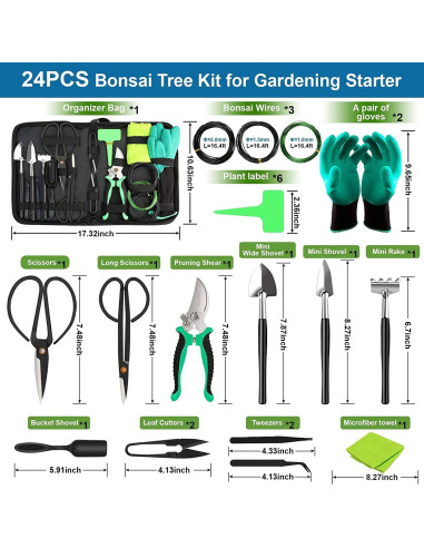 Kit de Herramientas para Bonsai - 24 Piezas con Tijeras