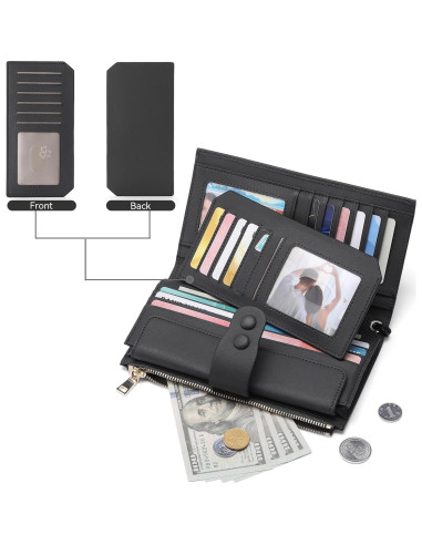 Cartera Grande de Cuero Genuino SENDEFN con Bloqueo RFID