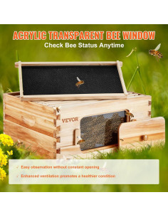 Caja de Colmena Profunda VEVOR 10 Marcos con Ventanas 2