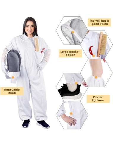 Traje de Apicultor ECKXCH XL con Guantes y Capucha Ventilada