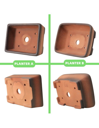 Maceta Rectangular MUZHI 2 Piezas Cerámica Drenaje 17.8cm