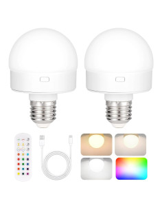 Bombilla LED recargable 2 paquetes 350LM 15 colores control remoto