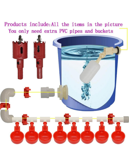 Juego Completo de Tazas de Agua Automáticas para Pollos Juego Completo de Tazas de Agua Automáticas para Pollos