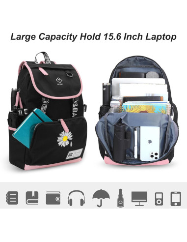 Mochila Escolar FRONET Rosa para Niñas 28L con Estuche y Almuerzo