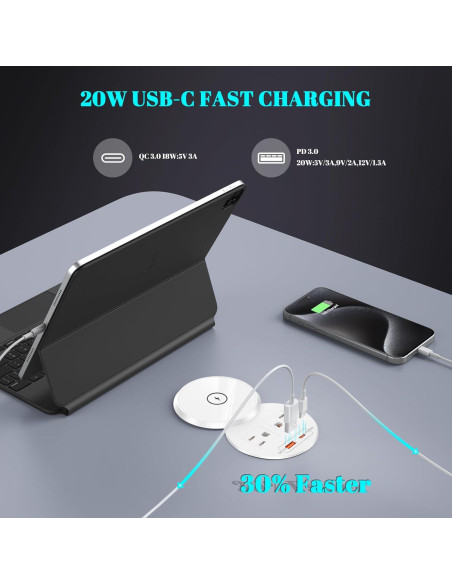 Regleta de Poder Empotrada XBA con USB-C 20W y Carga Inalámbrica 15W Regleta de Poder Empotrada XBA con USB-C 20W y Carga Inalámbrica 15W