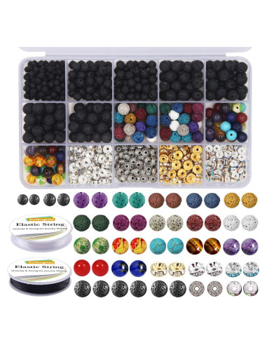 Kit de Joyería DIY EuTengHao 600 Piezas Cuentas de Lava y Chakra