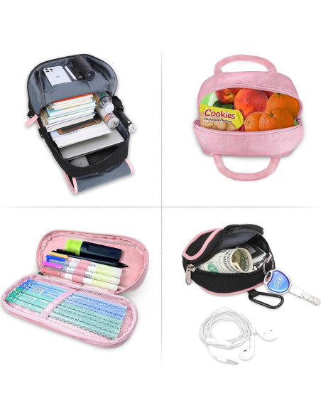 Mochila Escolar FRONET Rosa para Niñas 28L con Estuche y Almuerzo Mochila Escolar FRONET Rosa para Niñas 28L con Estuche y Almuerzo