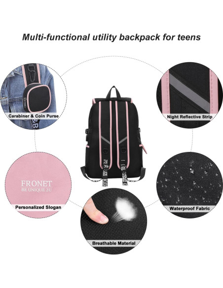 Mochila Escolar FRONET Rosa para Niñas 28L con Estuche y Almuerzo Mochila Escolar FRONET Rosa para Niñas 28L con Estuche y Almuerzo