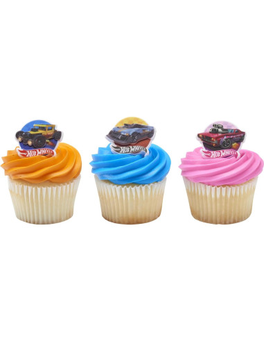 Anillos de Cupcake DecoPac Hot Wheels - 24 Toppers Apto Alimentos